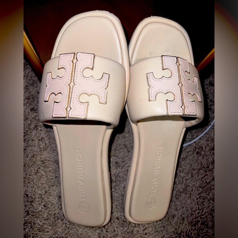 Tory Burch - Double T Sport Slide - Dulce de Leche / Gold - Size 11